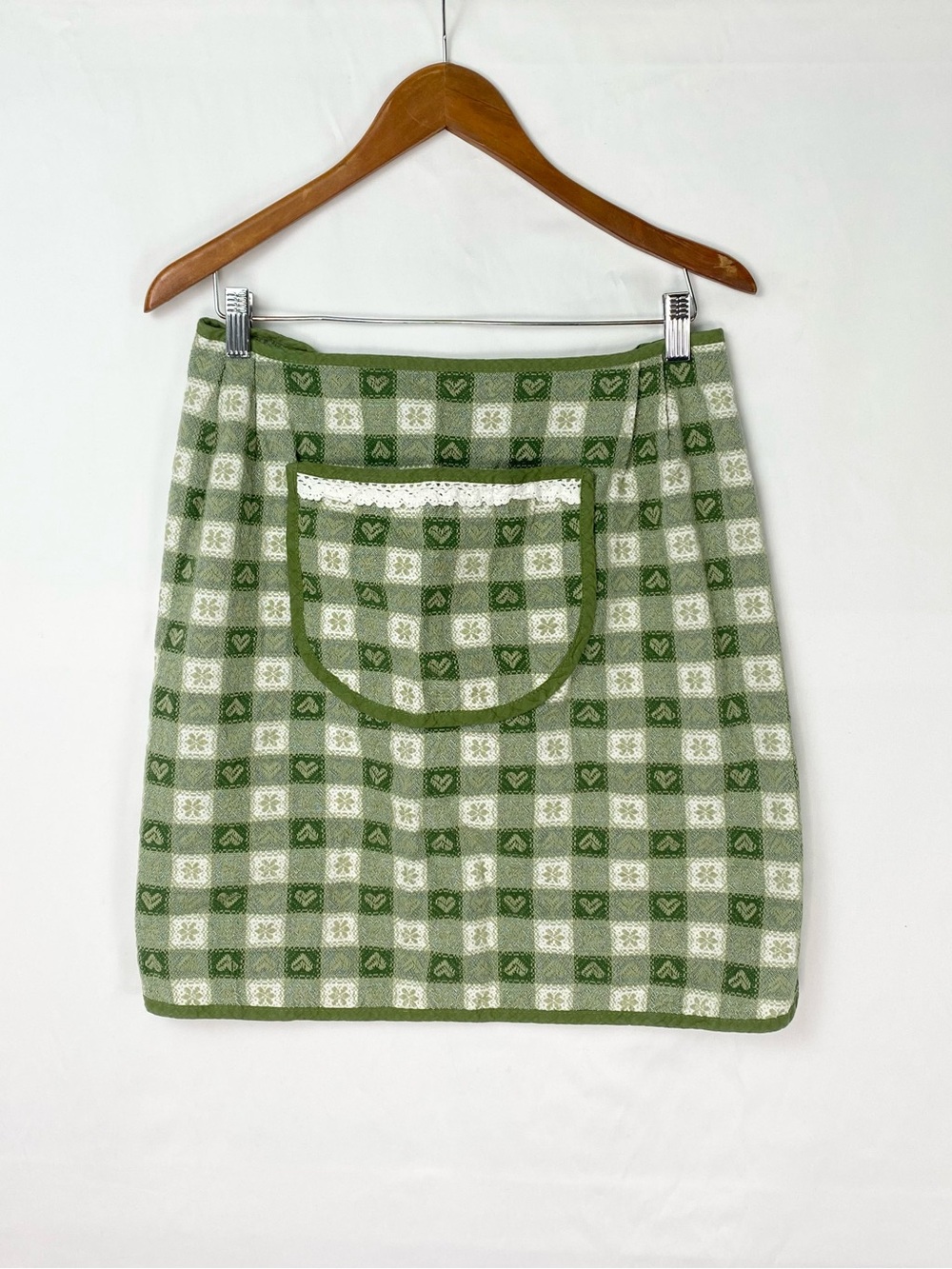 Vintage Green Half Waist Apron Cotton Cottage Kitchen Cooking Baling